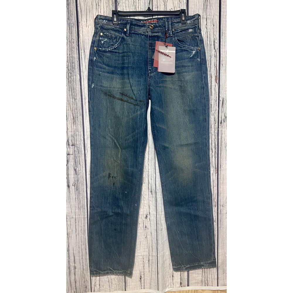 Vayder Straight Stein Mens Distressed Blue Denim Jeans Size 32 Button Fly NEW